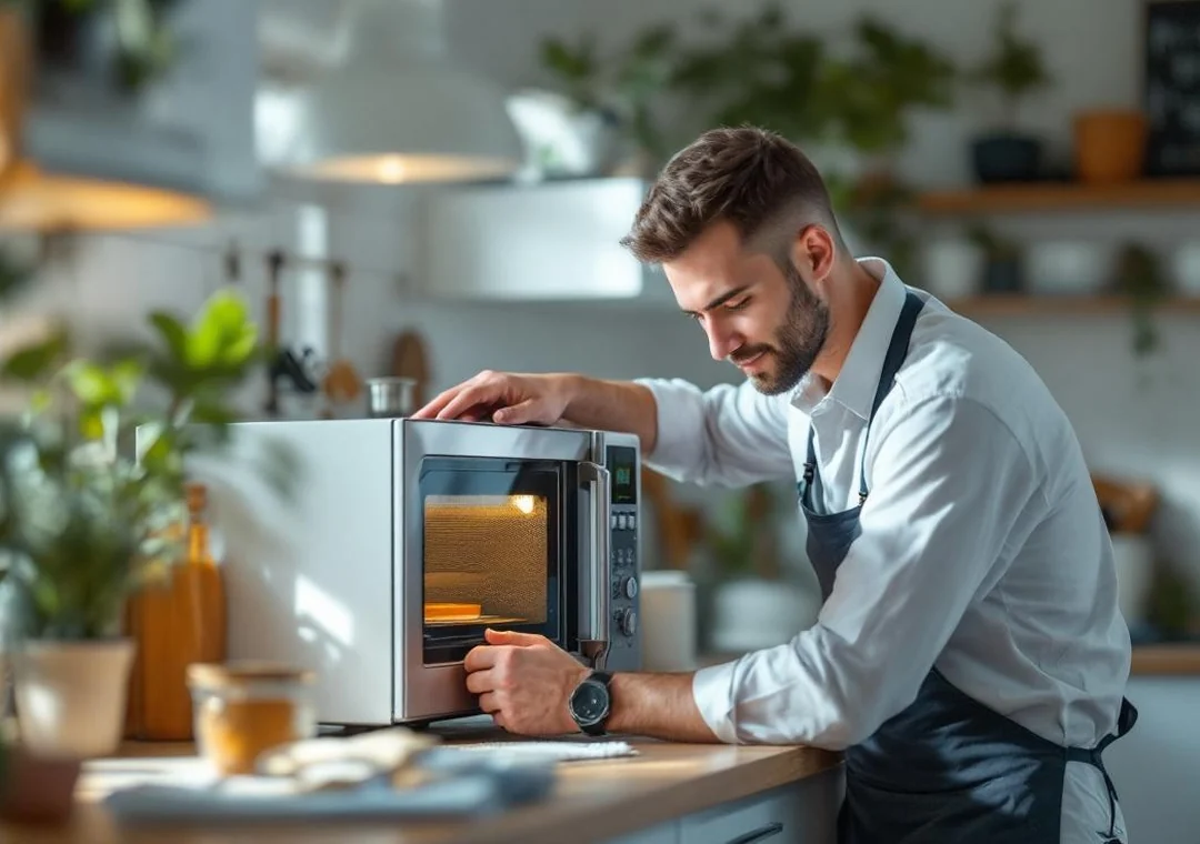 Agent Site technician inspecting a microwave magnetron and digital control panel
