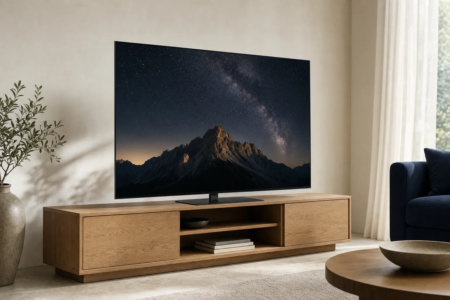 شاشة OLED رفيعة تعرض منظراً ليلياً
