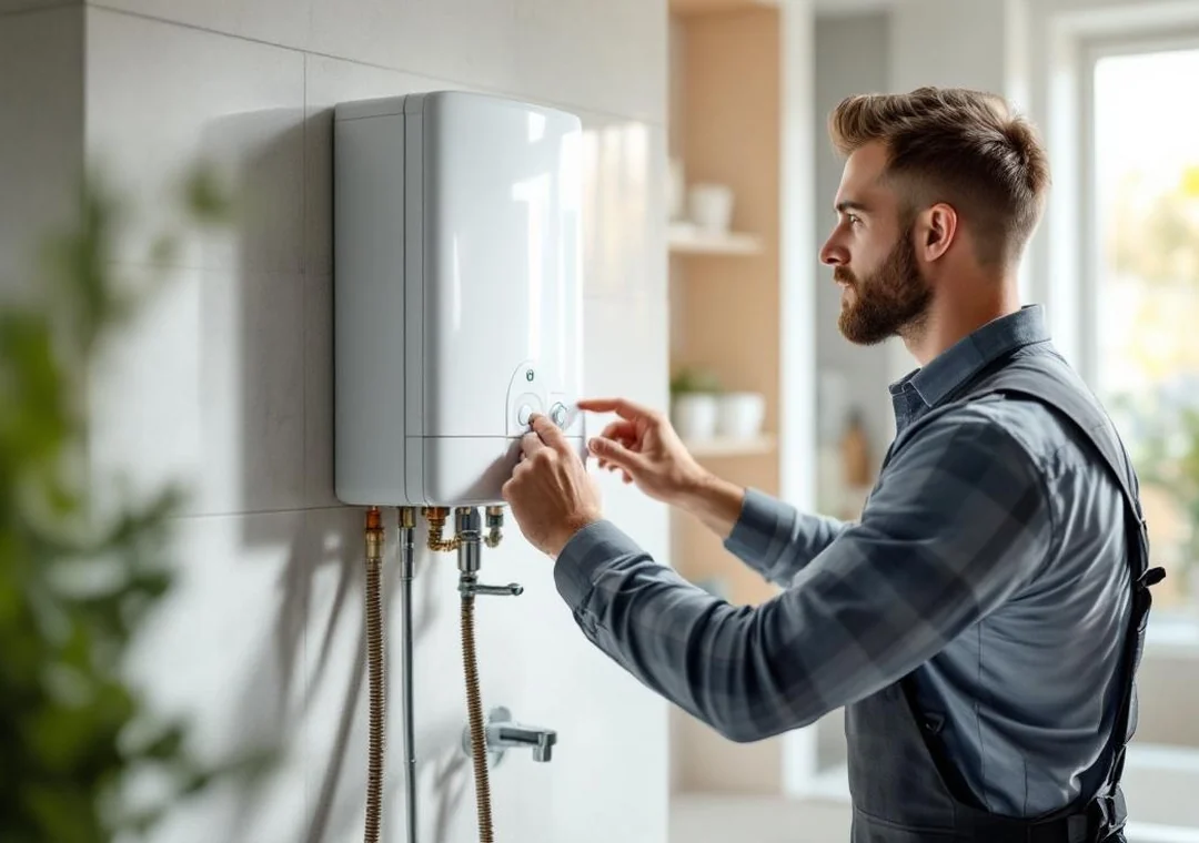 Agent Site water heater technician inspecting a gas water heater in Cairo